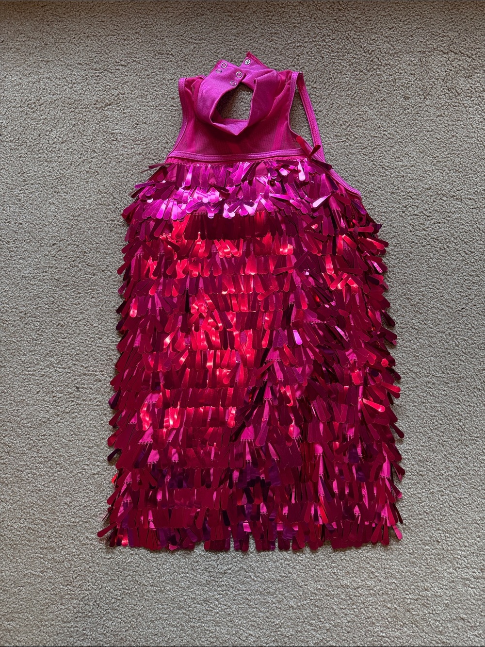 Weissman Fuchsia Sequin Fringe Halter Dance Dress